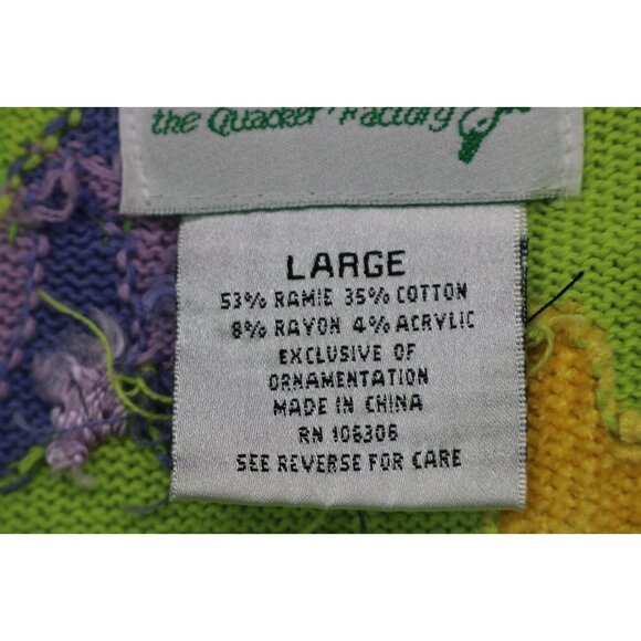 Quaker Factory Lime Green Embroidered Beaded Sweater-Large-Button Up-Birds - Picture 11 of 15